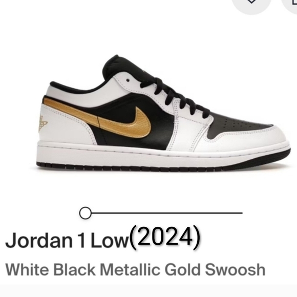Jordan Other - Jordan 1 Low Black White Metalic Gold Swoosh Mens 10 Womens 11.5 EUC